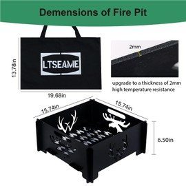 LTSEAME 24 inch Portable Square Fire Pit Outdoor Foldable Plug Fire Pit Suitable for Camping, Picnic, Backyard, Garden Bonfires and Outdoor Wood Burning with Storage Bag