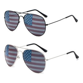 SOHUPAC 2 PCS American Flag Glasses USA Flag Mirror Aviator Sunglasses For 4th Of July Independence Day Patriotic Decorations For Mens Women (Black Silver)
