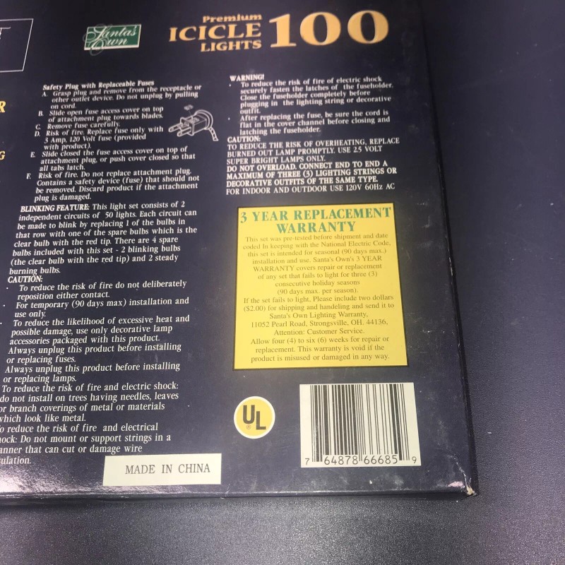 Santa's Own Best 100 Icicle Lights Christmas String Lights New