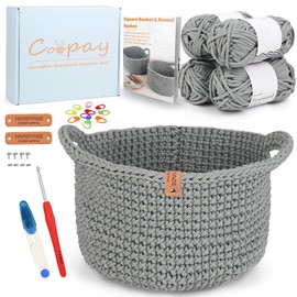 Coopay Crochet Set for Beginners, Round Baskets Crochet Set with Crochet Pattern, DIY Crochet Set for Baskets, Crochet Learning with Crochet Hook, 4.5 mm, Thick Crochet Yarn, Beginners Crochet Set for