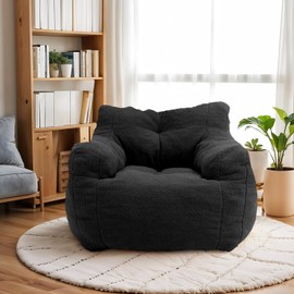 INMOZATA Bean Bag Chair for Adult, 3FT Pre-Filled Soft Teddy Fluffy Lazy Sofa Floor Chair Beanbag for Living Room Playroom Dorm Apartment (Black)