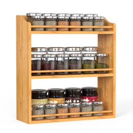 Bambition Bamboo Spice Rack Organizer, 3 Tier Spice Jars Shelf for Kitchen Countertop or Wall Mounting