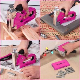THINKWORK Pink Staple Gun Tool Set 25 Piece Home Tool Kit With 3-In-1 Staple Gun