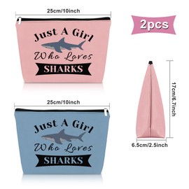 2PCS Shark Gifts for Shark Lovers Makeup Bag Shark Items for Girls Shark Themed Gifts for Adults Sharks Week Gift Cosmetic Bag Animal Lover Gifts for Daughter Shark Graduation Gift Birthday Gifts