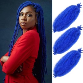 Afro Twist Hair Pre Separated Springy Afro Twist Hair Pre stretched Wrapping Hair for Soft Locs Afro Spring Twist Hair Marley Twist Braiding Hair Extensions (16 Inch (Pack of 3),BLUE#)
