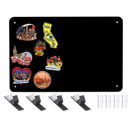 Black Metal Magnet Board - 17.5 x 11.5 Flat Magnetic Board for Magnets and Bulletin Board - Comes with Dual Lock Tape for Easy Hanging