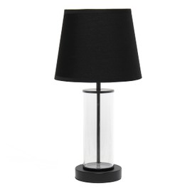 Simple Designs LT2081-BOB Modern Coastal Encased Metal and Clear Glass Small Bedside Table Lamp, Black Base with Black Shade