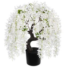 Artificial White Flower Tree 18.5" Tall with Wisteria Flower and Realistic Wood Fake Bonsai Tree Plants Zen Garden Faux Plants for Home Bedroom Office Bathroom Centerpiece Decor