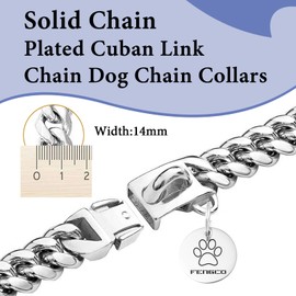 Silver Dog Chain Collar with Dog Tag Pendent Cuban Collar Necklace Metal Chain Collar Stainless Steel Pet Cuban Links Collars for Dogs(14inch)