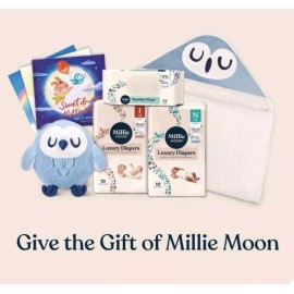 millie moon NEW Millie Moon GIFT BOX All Natural Disposable Diapers WIPES Owl Plush & Towel