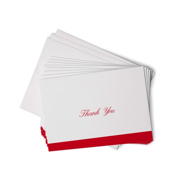 Red Striped Formal Thank You Cards in Cursive - Bulk