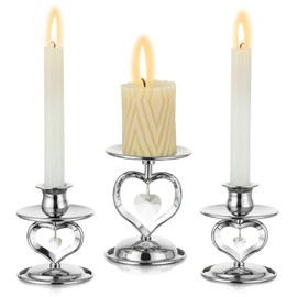 Nuptio Unity Candle Holder Silver Candlestick Holder for Pillar Taper Candles Metal Pillar Candle Holders Set of 3 Table Centerpiece for Wedding Anniversary Candlelight Dinner Decor