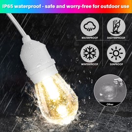 Mlambert 48FT Outdoor Patio Lights, 6 Lighting Modes RGB Cafe String Lights with 15 Dimmable LED Shatterproof Bulbs for Deck Porch Gazebo-White 1 Pack