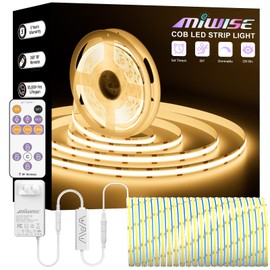 MIWISE COB LED Strip,2700K Warm White 32.8ft/10m,Dimmable Super Bright 24V LED Strip Light,CRI 90+ Flexible Tape Light with RF Remote Timer Function,for Home/Cabinet/Bedroom/TV DIY Lighting Project