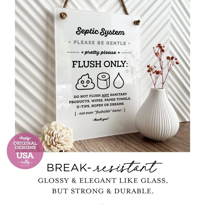 6x8 Inch Cute Emoji Septic System Bathroom Sign ~ Ready