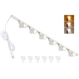 Hiiglxii 3-Color Plug in Track Lighting with Power Cord, 6-Light GU10 Dimmable Track Lighting Kit with Track Rail, Kitchen LED Track Lighting Fixtures Ceiling Wall Spot Light, 13FT Plug Cord, White