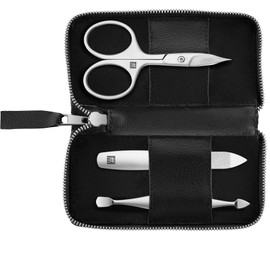 ZWILLING Manicure and Pedicure Set 3-Piece with Nail Clippers, Apple Leather Case, Vegan, Black