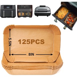 U Chef Papel para Freidora de Aire, Papel Encerado para Hornear, Accesorios para Freidora de Aire, Revestimientos de Papel Pergamino, Papel Antiadherente y Desechable, 125 pzs (Rectangular)