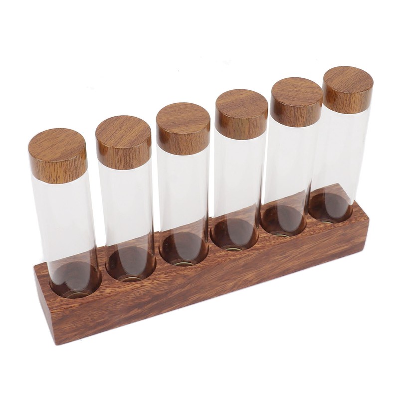 Coffee Bean Storage Tubes with Walnut Wood Stand Lid Glass