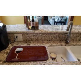 Caroline's Treasures SB3068DDM The best wines are the ones we drink with friends Dish Drying Mat Absorbent Dish Drying Mat Pad for Kitchen Counter Dish Drainer Mat for Countertop, 14 x 21", Multicolor