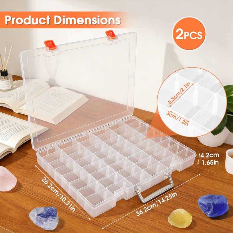 2 Pack Rock Collection Box, 48 Grids Rock Display Case