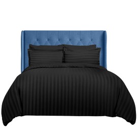 Sunshine Comforts Single Duvet Cover Set - 3PC Hypoallergenic Satin Stripes Microfiber Quilt Cover Single Bedding Set with Pillow Cases-Breathable & Anti Wrinkle Single Duvet Cover (Black)