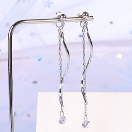 Ms.Swan 925 Sterling Silver Long Tassel Earrings, Long Earrings Silver 925 Women Girls, Sterling Silver, Cubic Zirconia