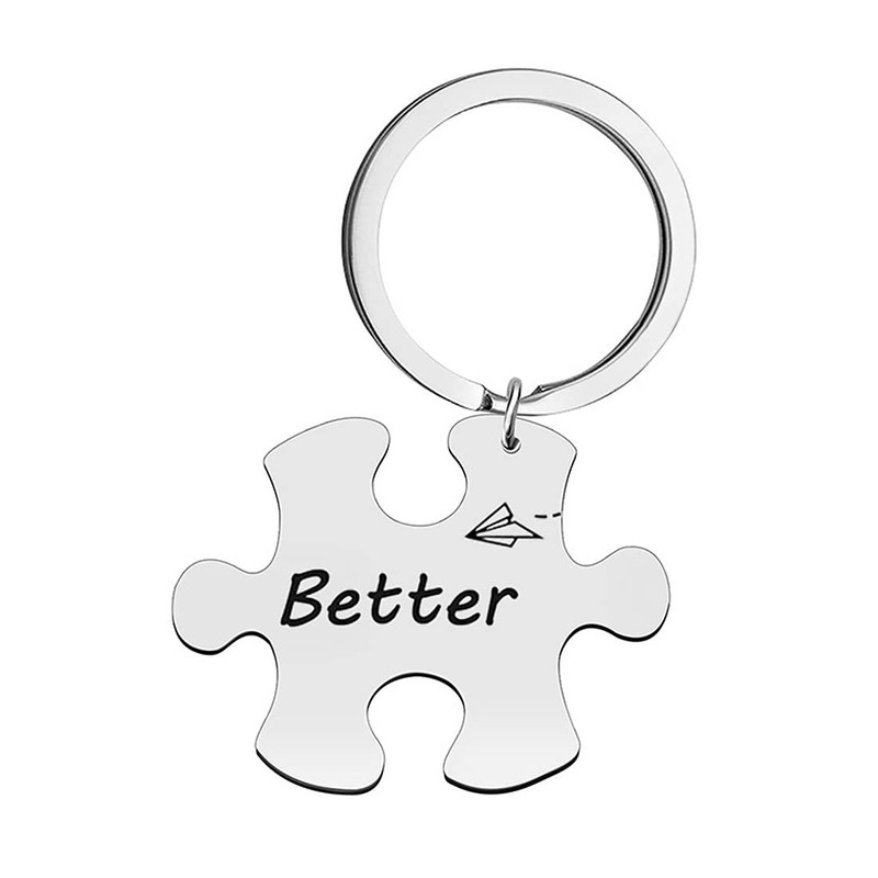 LEEQBCR 2 Unisex Couples Keyring Stainless Steel Pendant Puzzle Silver