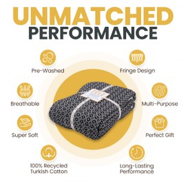 Gold CASE Turkish Bed Blanket – 100% Recycled Cotton Queen Blanket for Bedding & Couch – Super Soft Woven Coverlet Queen Size – Layering Lightweight Blankets Made of Warm Cotton – Black (90”x90”)