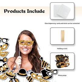 Pack of 24 Photo Props, Party Photo Booth Props Decorations Photo Box, Photo Booth Props Decoration Accessories, Crowns for Birthday, Wedding, Graduation, Party Accessories (Gold)