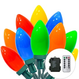 27.5FT C9 LED Christmas Lights Outdoor Battery Operated Lights with 8 Mode Remote Control, 50 Twinkle Big Christmas Lights for Colored Christmas Tree Lights & Christmas Home Yard Lawn Decorations