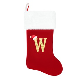 Dbfengbilian 20 Inches Christmas Stockings with Customizable Letters, Large Christmas Stockings with Super Soft Plush Cuff Embroidered Letter - Red W