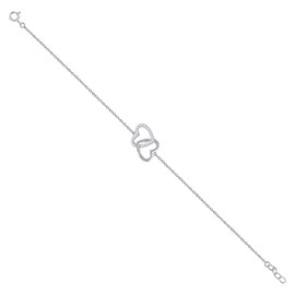 925 Sterling Silver Womens CZ Cubic Zirconia Simulated Diamond Rolo Link Love Heart Bracelet Measures 11.7x15.3mm Wide - Link Bracelet for Women