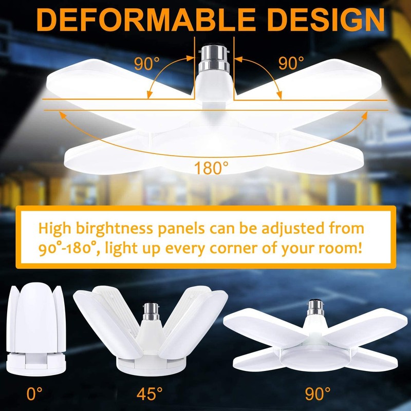 LED Garage Light B22 Deformable 60W, Workshop Ceiling Lighting BC