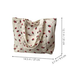 CALLARON Strawberry Tote Bag Vintage Shoulder Bag Woven Canvas Bag Strawberry Printed Handbag Folding Reusable Portable Shopping Tote Bag for Women 37 x 31 x 9.5 cm