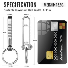 TISUR Titanium Belt Key Holder，Quick Release Keychain Clip with Key Ring，Carabiner Keychain Women Men for Car Keys (1pc Titanium Belt Clip+1pc 30mm Steel Ring)