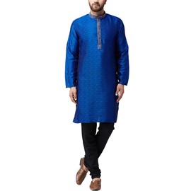 SOJANYA (Since 1958, pijama de seda jacquard Kurta y Churidaar para hombre, Azul y negro, Medium