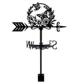 SUPERDANT Weathercock Wreath Butterfly Weather Vane Roof Butterflies Weather Vane for Garden Flowers Weather Vane Sheds Black Weather Vane for Farmhouse Yard Farm Shed Garden
