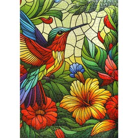 Sutinban 1000 Piece Puzzle for Adults, Stained Glass Hummingbird with Flower, Jigsaw Puzzles, Relaxing & Challenging, 1000 Pieces, Gift Idea for Puzzle Fans from 14 Years