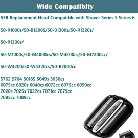 2-Pack Series 5 Series 6 53B Shaver Replacement Head Compatible with Braun S5 S6 Razors,Compatible with Braun S5 Replacement Head,for Series 5(New Gens) Razor 5020s, 5049cs, 6020s, 6072cc, 6090cc Etc