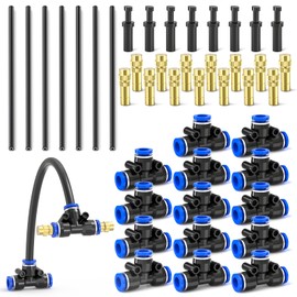 MEANLIN 8PCS Brass Misting Nozzles Tee with 12 Inch Built in Hose, Adjustable 360° Rotation Nozzles Water Mister Nozzles Thread Sprayer Parts for Outdoor Cooling System, Watering System, Patio Mister