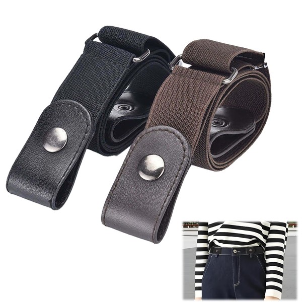 Domicubes 2PCS No Buckle Belt, Invisible Unisex Belt No Buckle