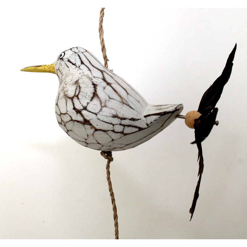 Wooden Seagull with Propeller Wind Chime for Garden and Balcony