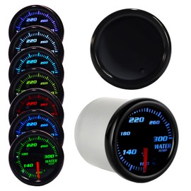 Nrkiscy Tinted 7 Color Water Coolant Temperature Gauge 300℉ Kit 2"(52mm) Includes 1/8-27 NPT Electronic Sensor Wiring Multi Color Display Black Dial Smoked Lens White Housing for Car Truck
