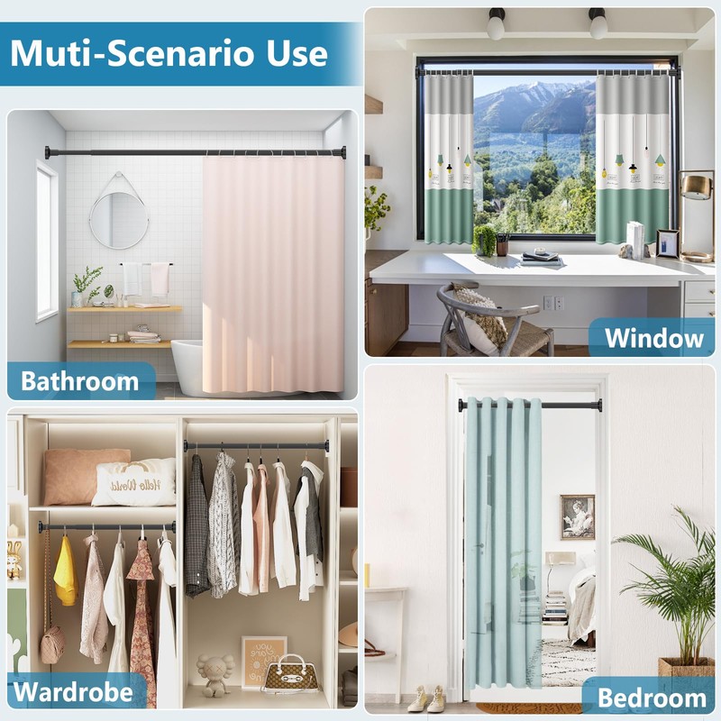 Bonpally Adjustable Tension Curtain Rod, 32-75 Inches Non-Slip Stainless Steel