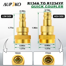R134A to R1234YF Quick Coupler High Low Side A/C Fitting Adapter with R22 R12 R134A Valve Core, HAVC Hose Gaskets and Valve Core Remover Tool for Car AC Air Conditioner Refrigerant System