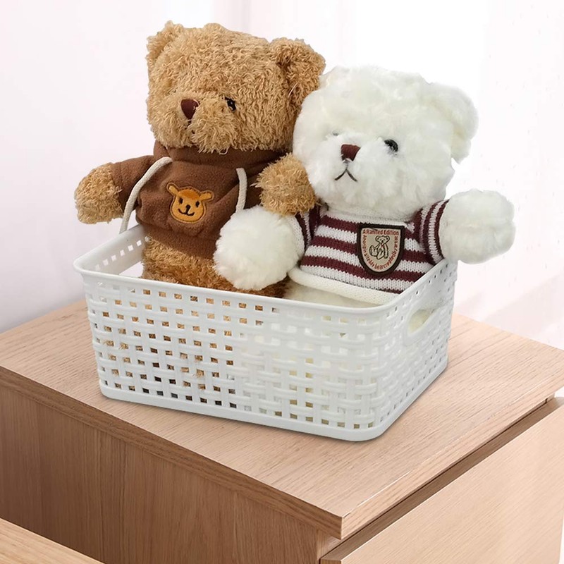 Bringer Set of 6 Plastic Storage Baskets, White Weave Storage