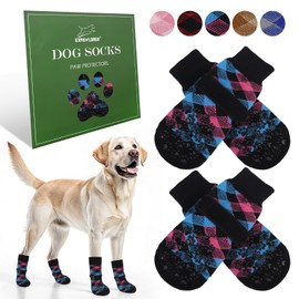 EXPAWLORER Dog Socks to Prevent Licking Paws, Pet Shoes for Hot Pavement, Anti-Slip Dog Booties for Hardwood Floors, Boots & Paw Protectors for Small Medium Large Senior Breeds, Pink&Blue Small