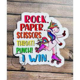 FIve Acre Creations Funny Waterproof Sticker | Car Window Decal | Rock Paper Scissors Unicorn |