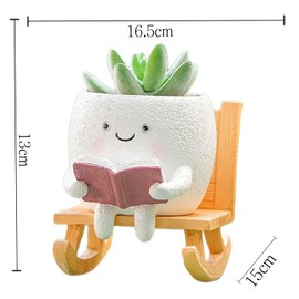 Rocking Chair Emoticon Reading Book Resin Planter with Drainage Hole, Resin Flower Pot Indoor Outdoor, for Flowers Plants, Succulents, Seed Starting Pot
